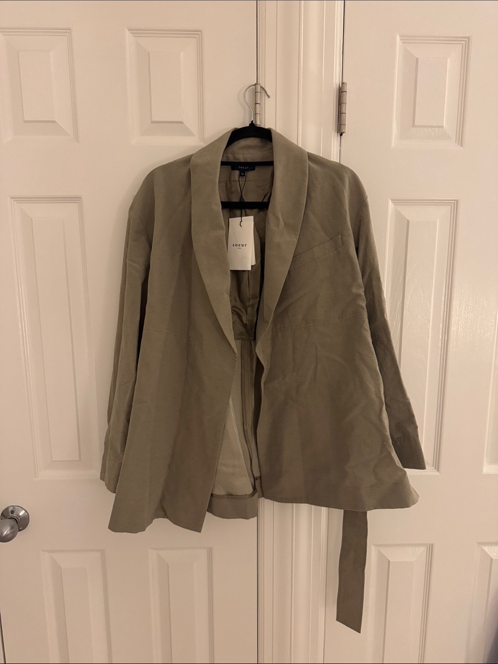 soeur Olive Open-Front Belted Blazer Jacket